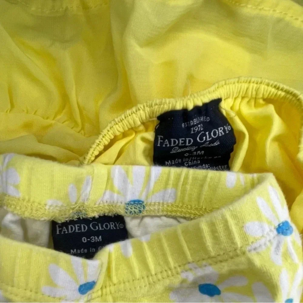 Outfit Bundle! - Yellow Dress Set & Pink Floral Romper, 0-3 Months